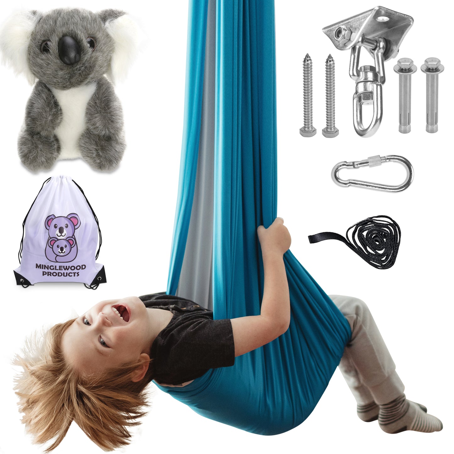MINGLEWOOD Sensory Swing Bundle – 360° Swivel Hanger – Complete Set for Children – Special Needs: Anxiety, ADHD, Autism & Sensory Disorders