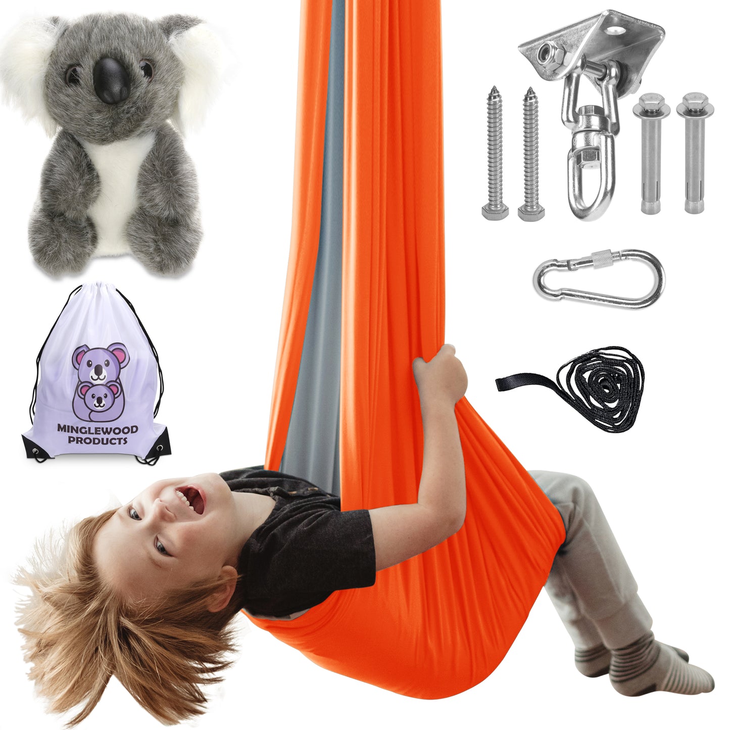 MINGLEWOOD Sensory Swing Bundle – 360° Swivel Hanger – Complete Set for Children – Special Needs: Anxiety, ADHD, Autism & Sensory Disorders