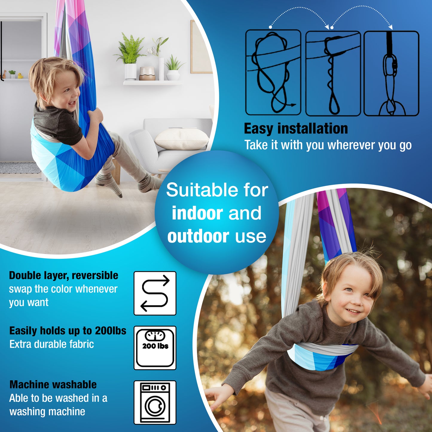 MINGLEWOOD Sensory Swing Bundle – 360° Swivel Hanger – Complete Set for Children – Special Needs: Anxiety, ADHD, Autism & Sensory Disorders