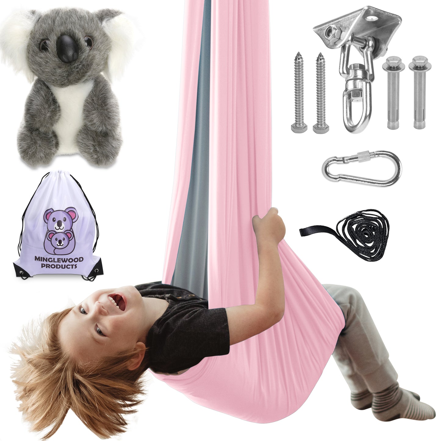 MINGLEWOOD Sensory Swing Bundle – 360° Swivel Hanger – Complete Set for Children – Special Needs: Anxiety, ADHD, Autism & Sensory Disorders