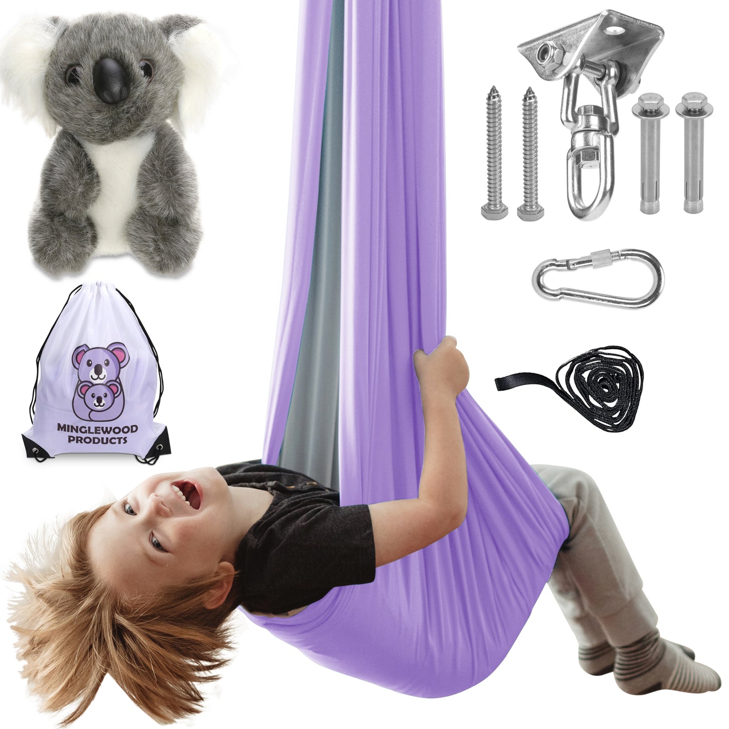 MINGLEWOOD Sensory Swing Bundle – 360° Swivel Hanger – Complete Set for Children – Special Needs: Anxiety, ADHD, Autism & Sensory Disorders