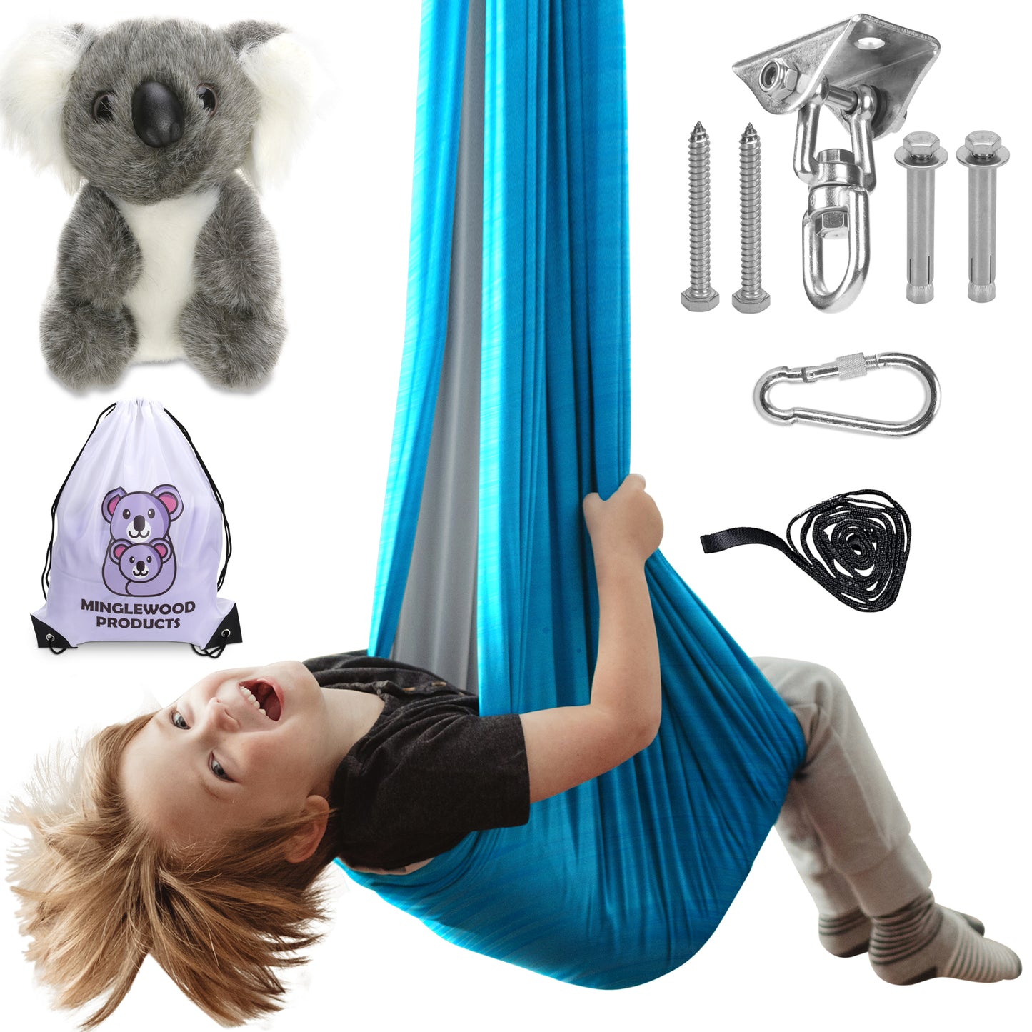 MINGLEWOOD Sensory Swing Bundle – 360° Swivel Hanger – Complete Set for Children – Special Needs: Anxiety, ADHD, Autism & Sensory Disorders