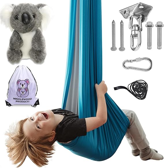 MINGLEWOOD Sensory Swing Bundle – 360° Swivel Hanger – Complete Set for Children – Special Needs: Anxiety, ADHD, Autism & Sensory Disorders
